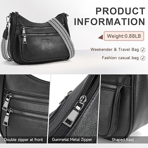 Miniatura 6 de Bolsos cruzados para mujeres, cartera de cuero moderno con múltiples bolsillos, bolsos de hombro con correa de guitarra ajustable