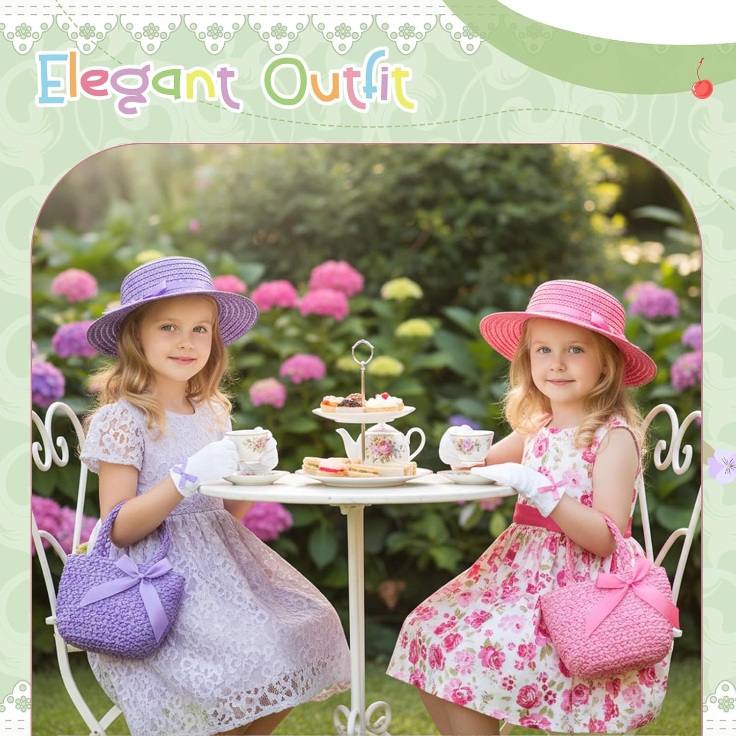 Tradder 12 Pcs Girls Tea Party Hats Accessories Tea Fascinators Hats Gloves and Handbags Favors for Dress Costumes Party - Image 6
