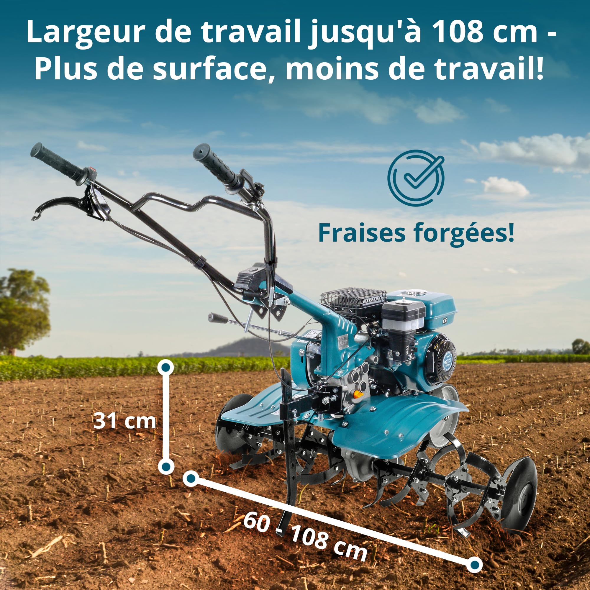 Könner & Söhnen KS 7HP-950A, Cultivateur à Essence cylindrée 212 cm3, Motoculteur de Jardin, de Labour Max. 31 cm, motobineuse pour parcelles familiales, parterres de Fleurs et parcelles de Jardin.