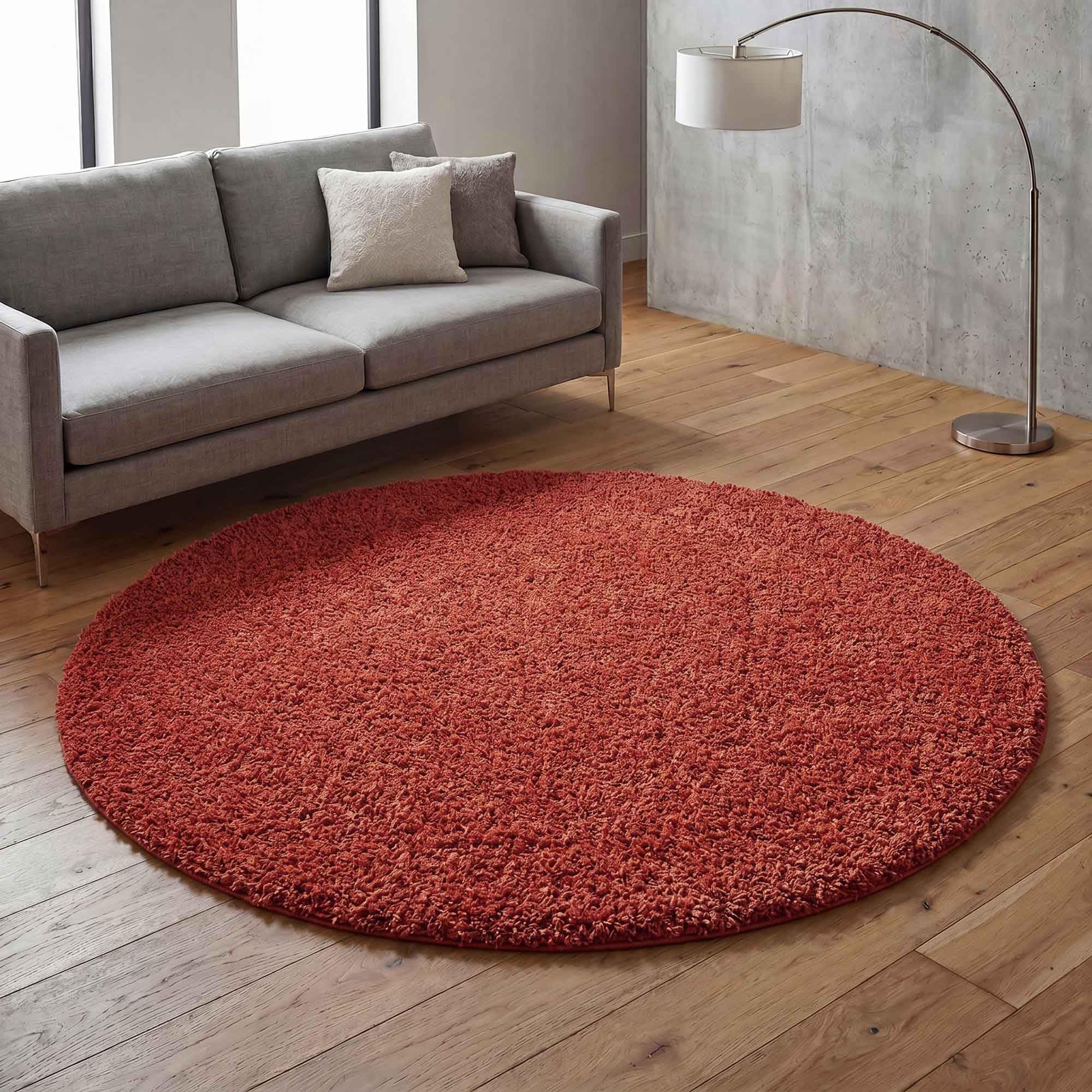 Ainsley Plain Soft Shaggy Modern Living Room Area Rug, Red, 120x120cm — image 1