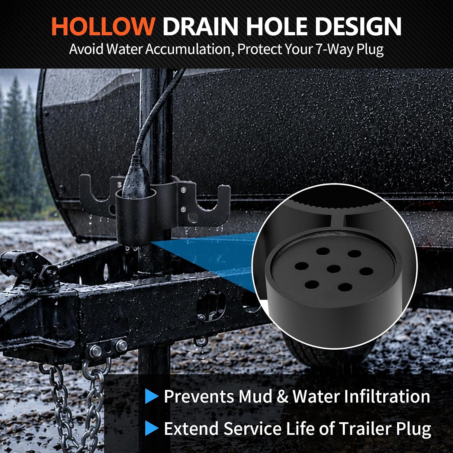 Aluminum Trailer Chain Holder with 7 Way RV Plug Organizer