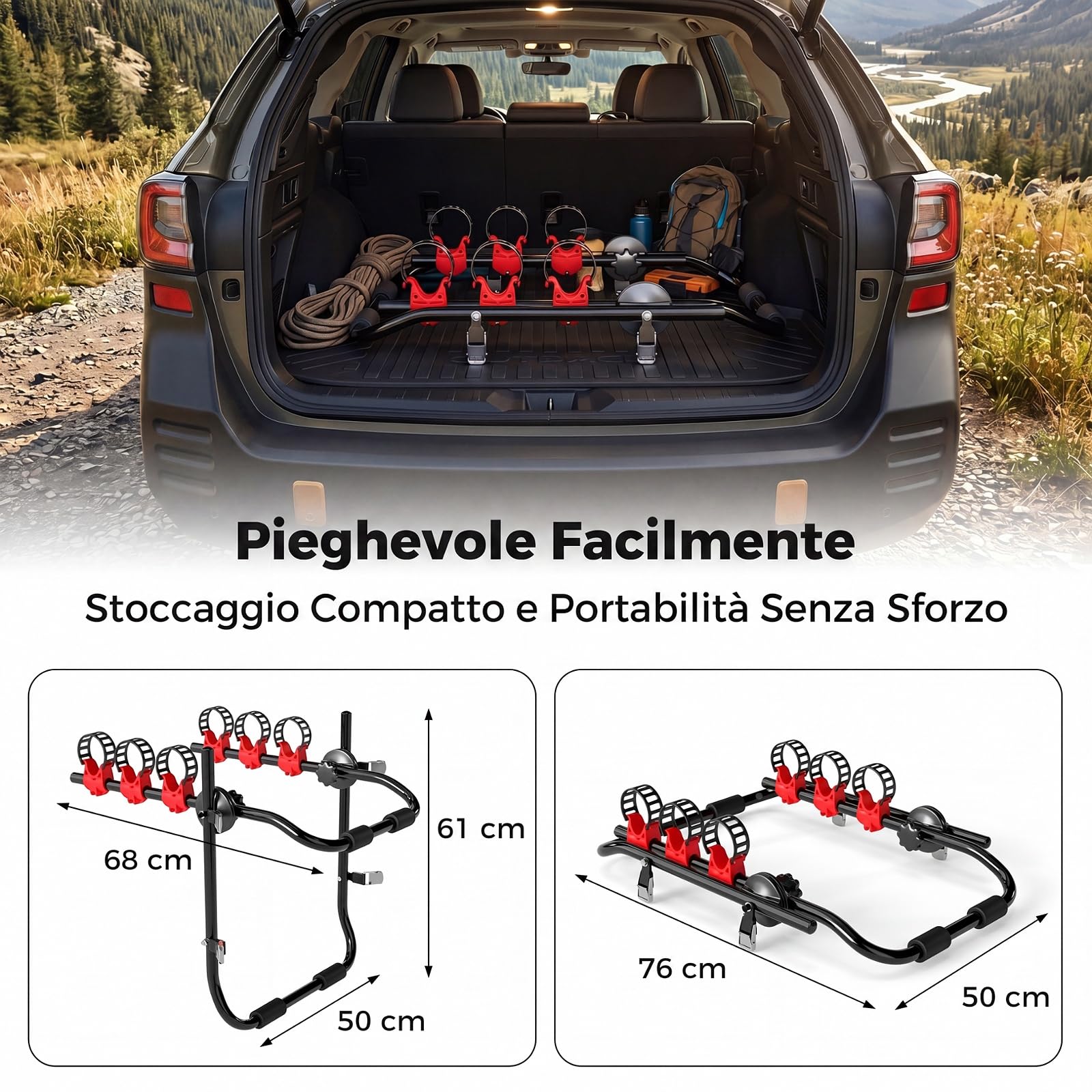 COSTWAY Portabici Posteriore Universale per Auto Pieghevole, Portata 50 kg