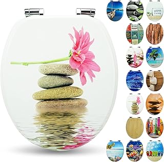 Sanfino® Sedile WC ammortizzato - Copriwater Universale di alta qualità in legno, tanti motivi colorati, seduta comoda, facile da montare con istruzioni di montaggio incluse W1021C Gerbera