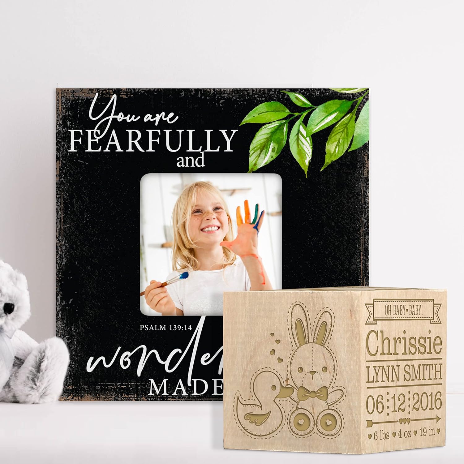 LifeSong Milestones Personalized New Baby Birth Announcement Custom Engraved Wooden Baby Block for Newborn Boys and Girls.