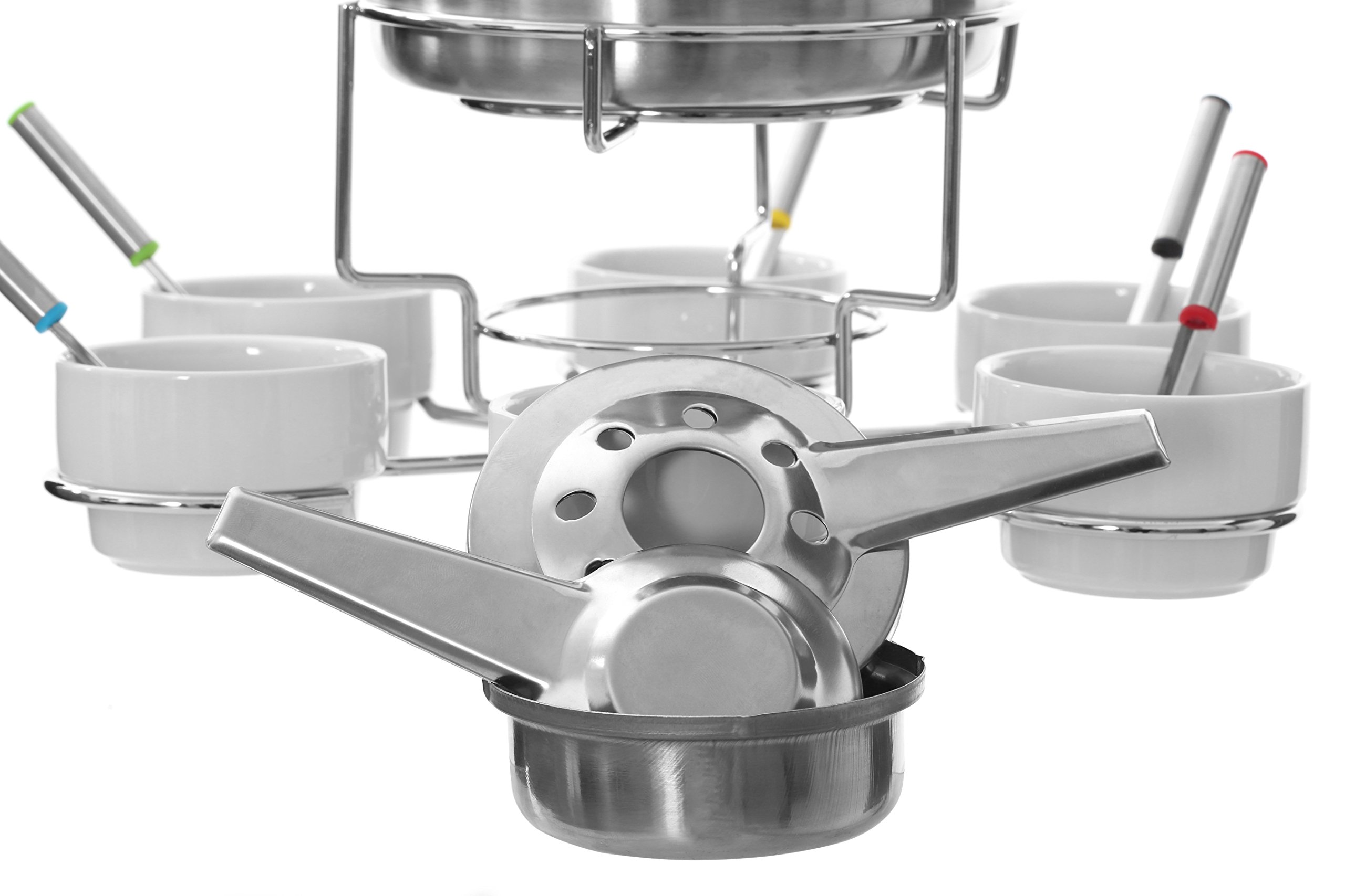 Service à Fondue en Acier Inoxydable et Porcelaine, Blanc- 6 Personnes