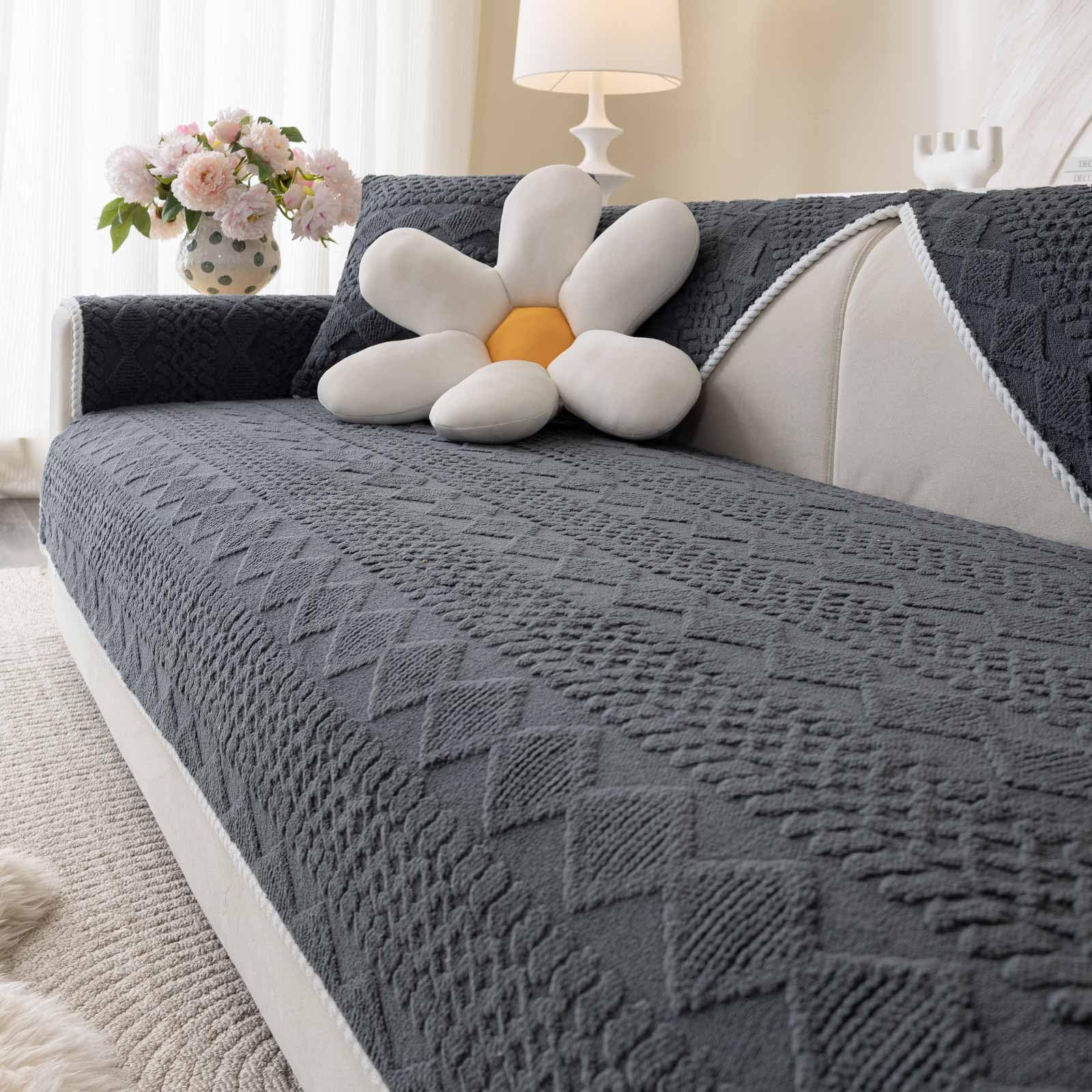 Aucrovee Soft Plush Couch Cover, Non Slip Fluffy Sectional Sofa Covers for 3 Cushion Couch Sofa L Sharped Sofa Slipcover for Pets, Furniture Protector