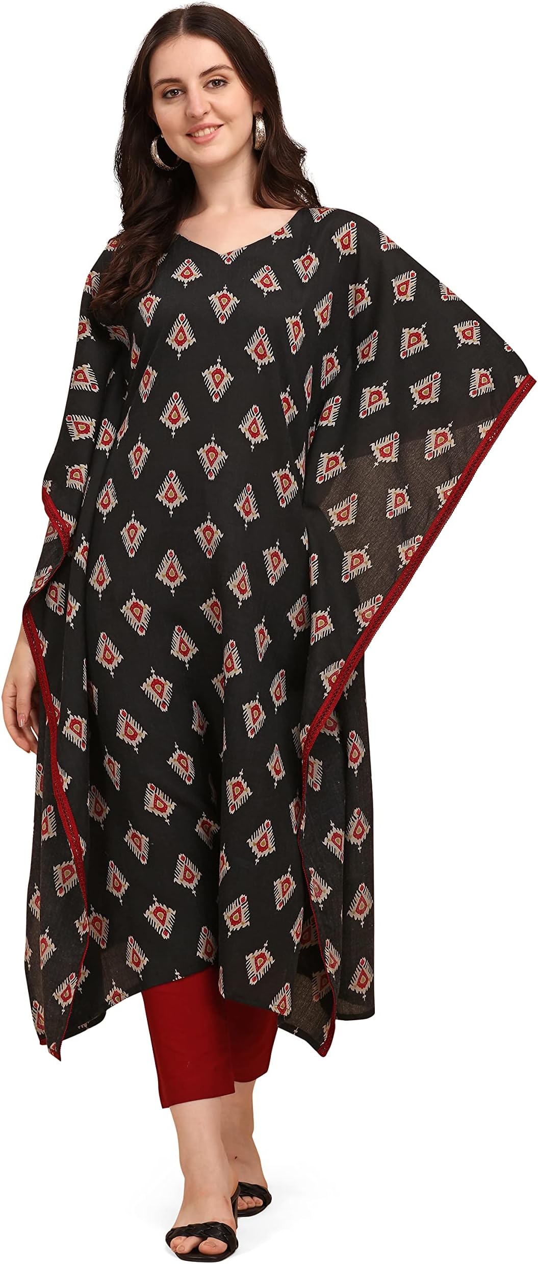 NAINVISHWomen/Girl's Pure Cotton Paisley Printed Kaftan Kurti with Pant (SD212-219_KB)