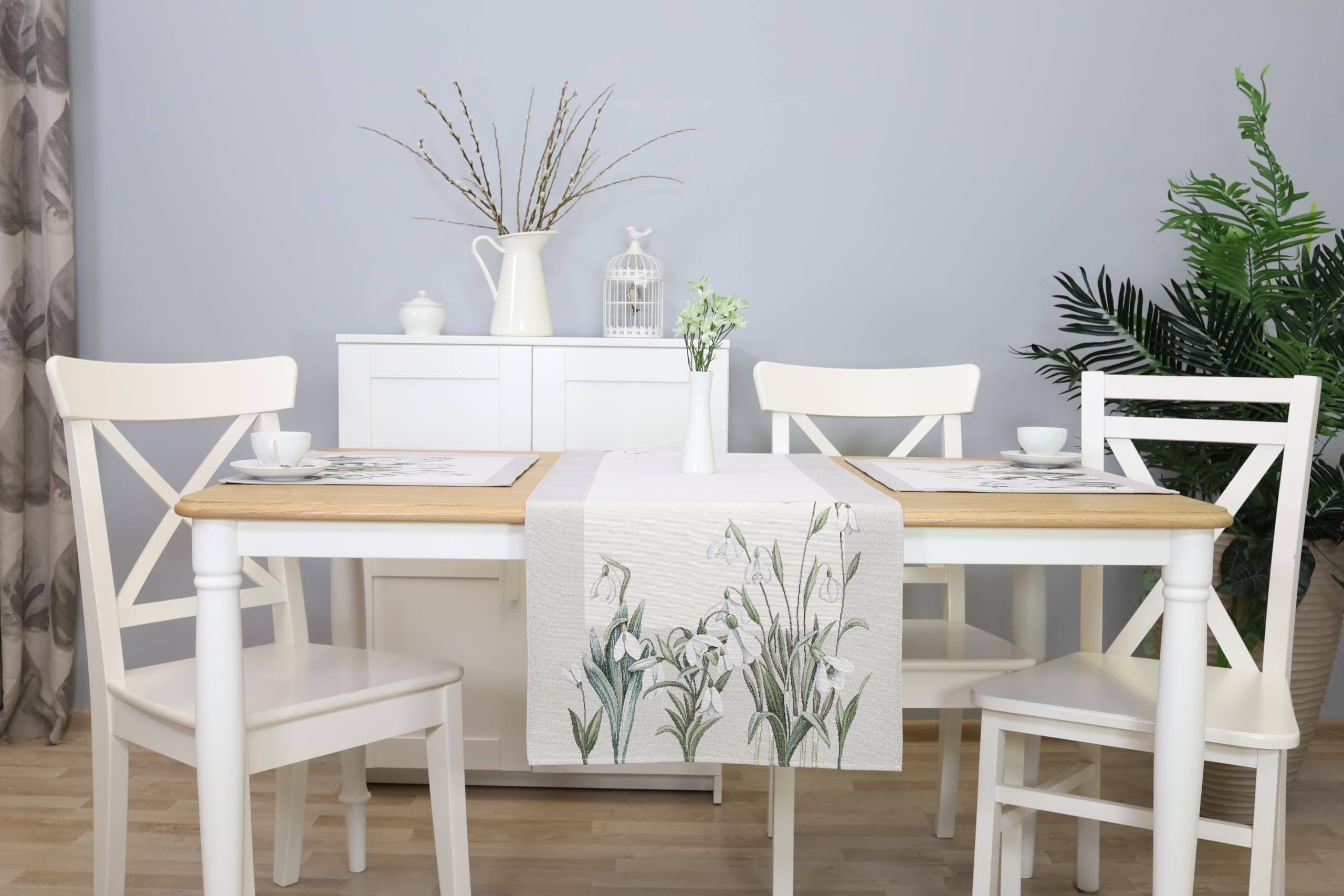 Tischsets Platzsets Abwaschbar 6er Set, 40x50 cm, Platzdeckchen Stoff 100% Jacquard Gobelin, Untersetzer Teller Hochwertige Wiederverwendbare für Hochzeit, Geburtstag, Küchen, Cafe - Schneeglöckchen
