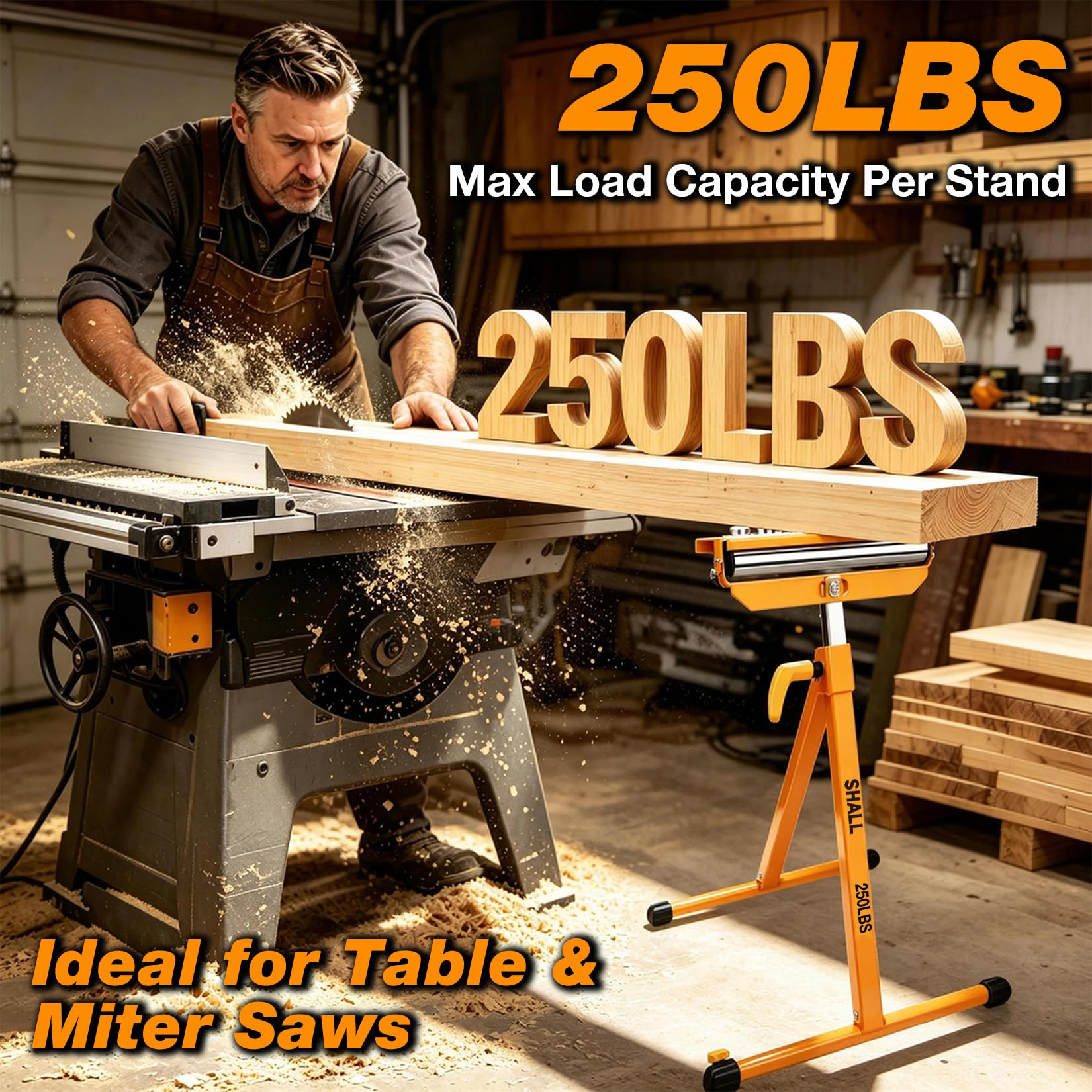 Shall 2er-Set Rollenbock mit 3-in-1 verstellbarem Kopf, höhenverstellbar (70,6–109 cm), bis 113 kg belastbar, ideal für Tischkreissäge, Kappsäge & Holzbearbeitung