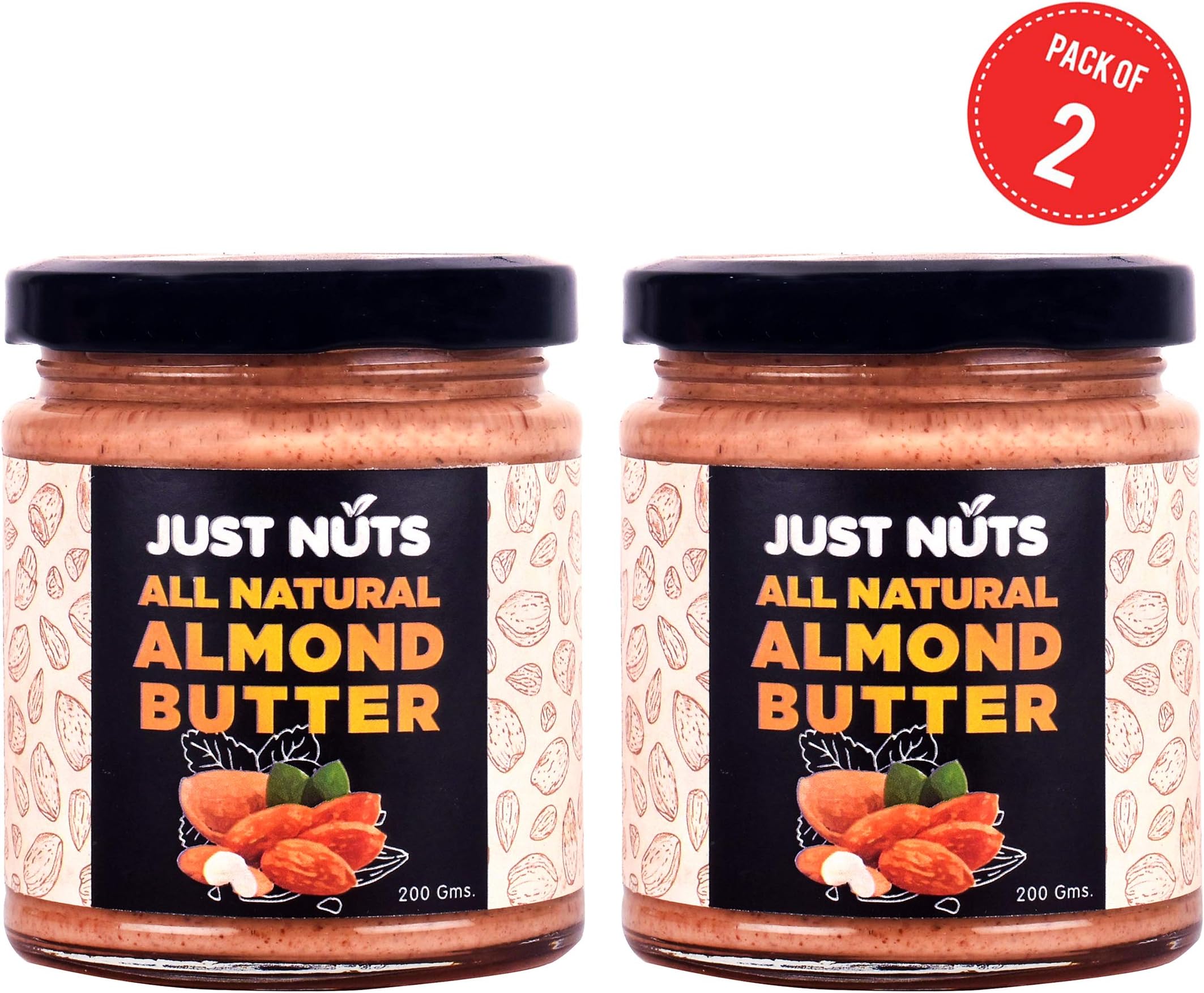 Just Nuts All Natural Almond Butter 200gm (Pack of 2) (Unsweetened, Non-GMO, Gluten Free, Vegan)