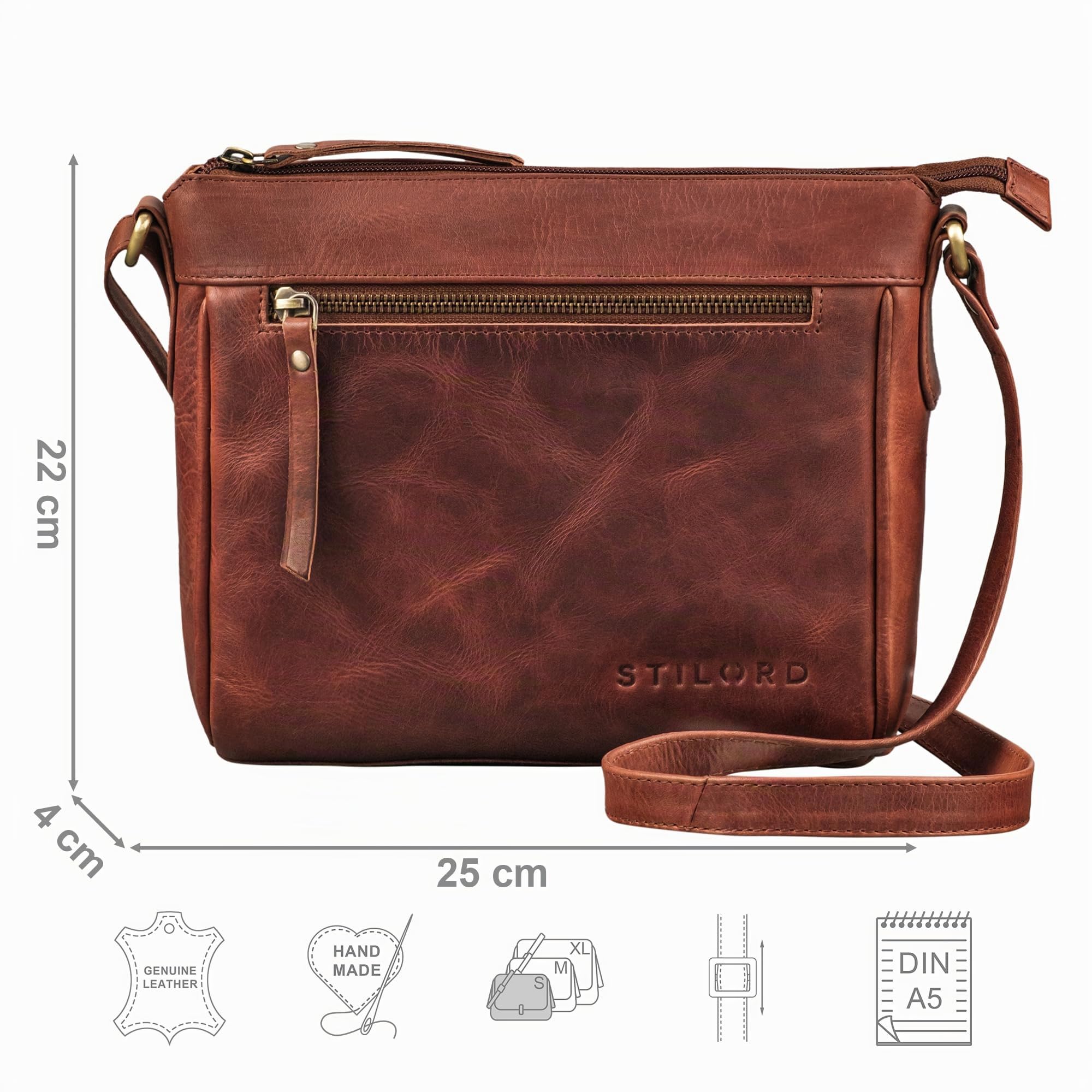 STILORD "Mirabelle Ledertasche Damen zum Umhängen - zeitlose Tasche perfekt als Umhängetasche Schultertasche Freizeittasche Handtasche zum Umhängen Echtes Leder Farbe:schwarz
