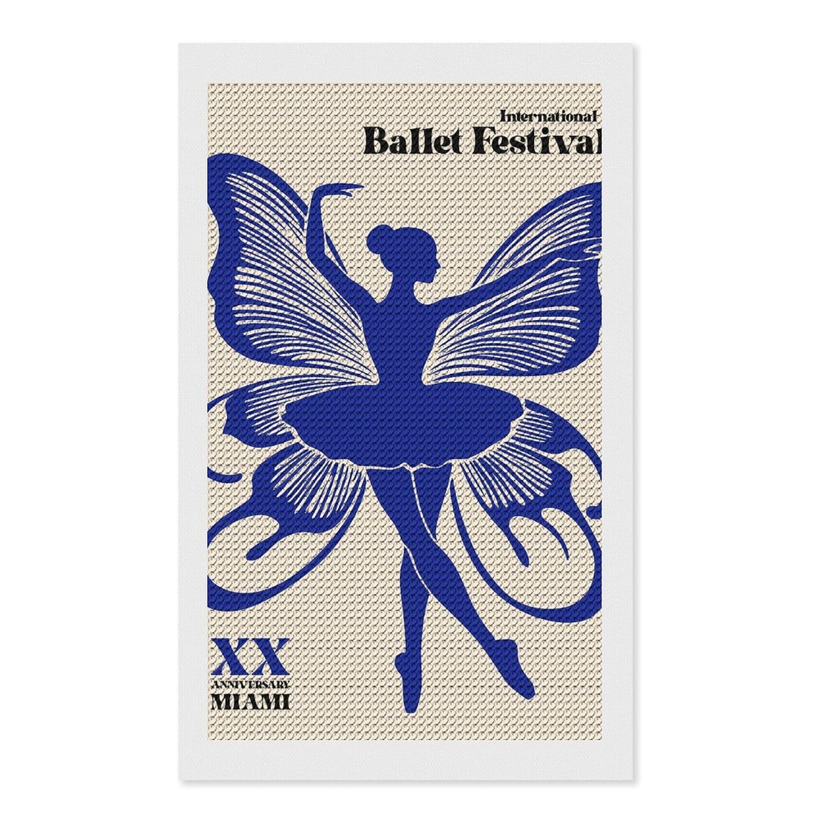 Junmoney International Ballet Festival XX Anniversary Miami DIY Diamond Art Canvas Kit 12"x20", Simple to Start, Fun Craft Experience, Modern Decor, Gift Idea, Adhesive Canvas