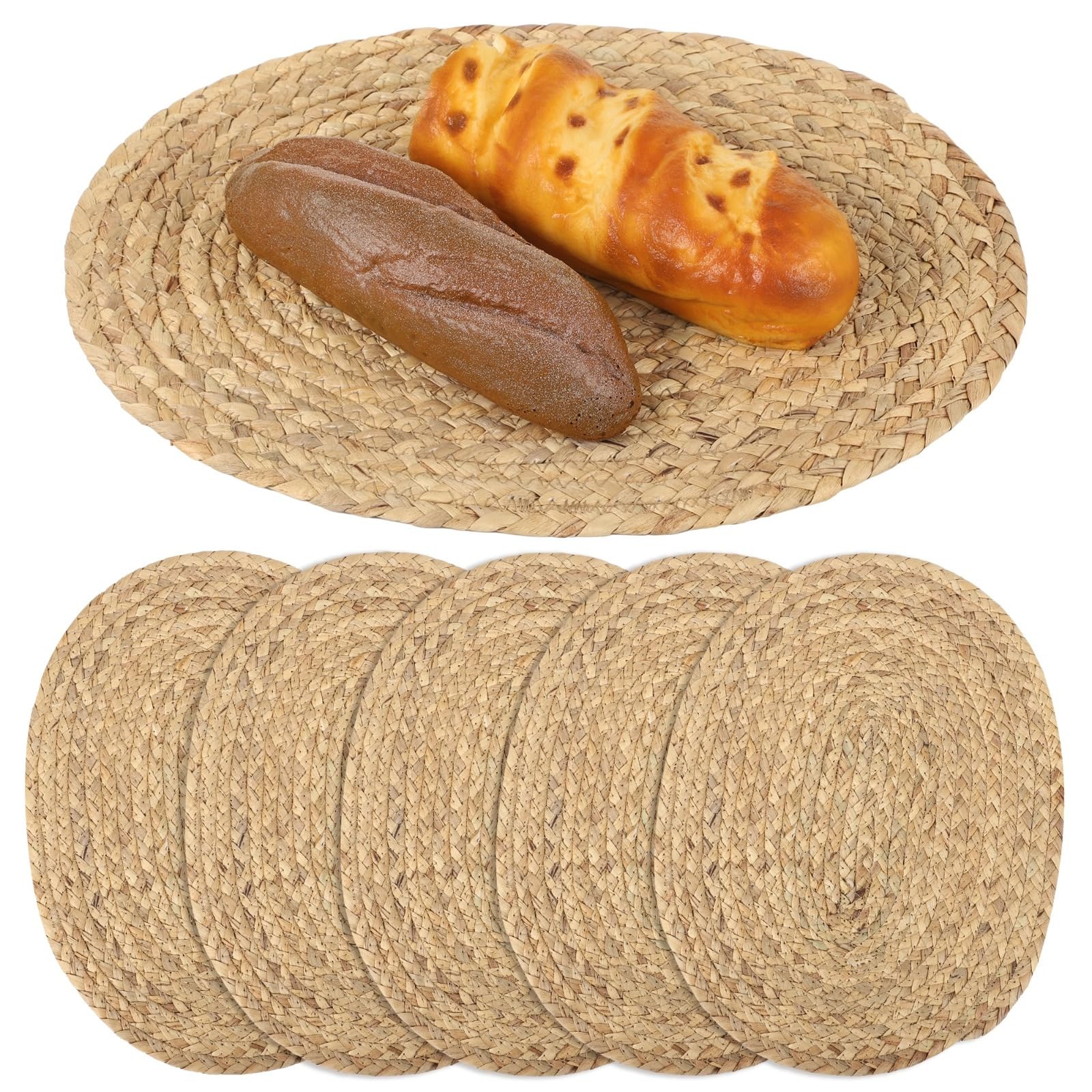 Lot de 6 sets de table en rotin tissé à la main, forme ovale, 40 x 30 cm, sets de table réversibles en osier pour tables de salle à manger, qualité pour cuisine et célébrations