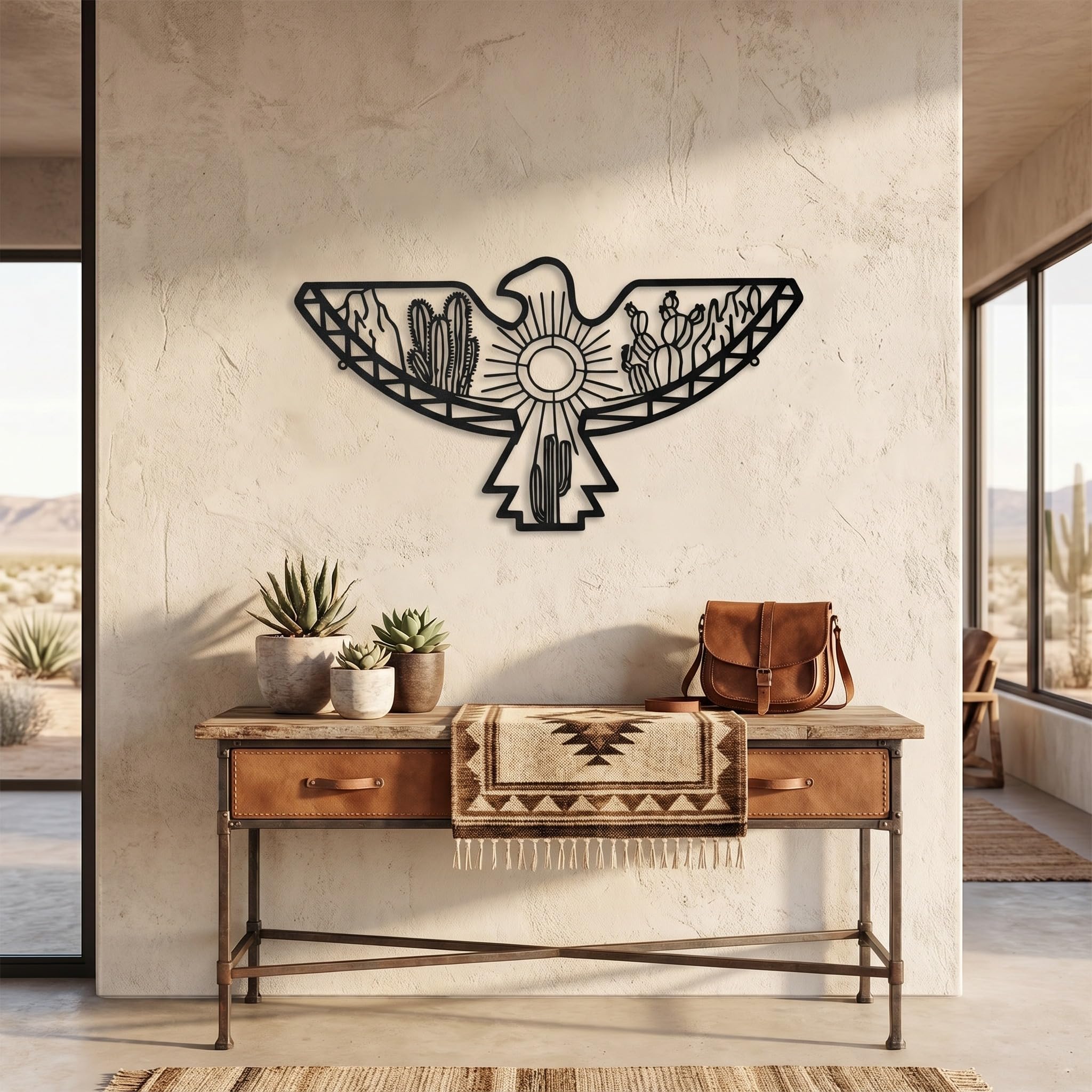 Aztec Eagle Southwest Metal Wall Art Metal Wall Art Outdoor Decor Metal Modern Wall Sculpture Artwork for Rustic Farmhouse Cabin Decorations Home Office Wall Decor (Black)