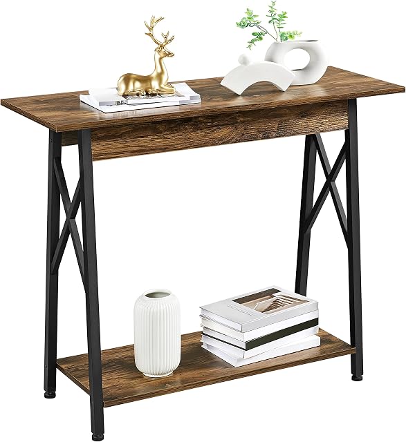 Yaheetech Console Table, Industrial Entryway Table Hallway Sofa Table with storage Shelf for Entryway Living Room Hallway, 100x35x80cm, Metal Frame, Dark Brown