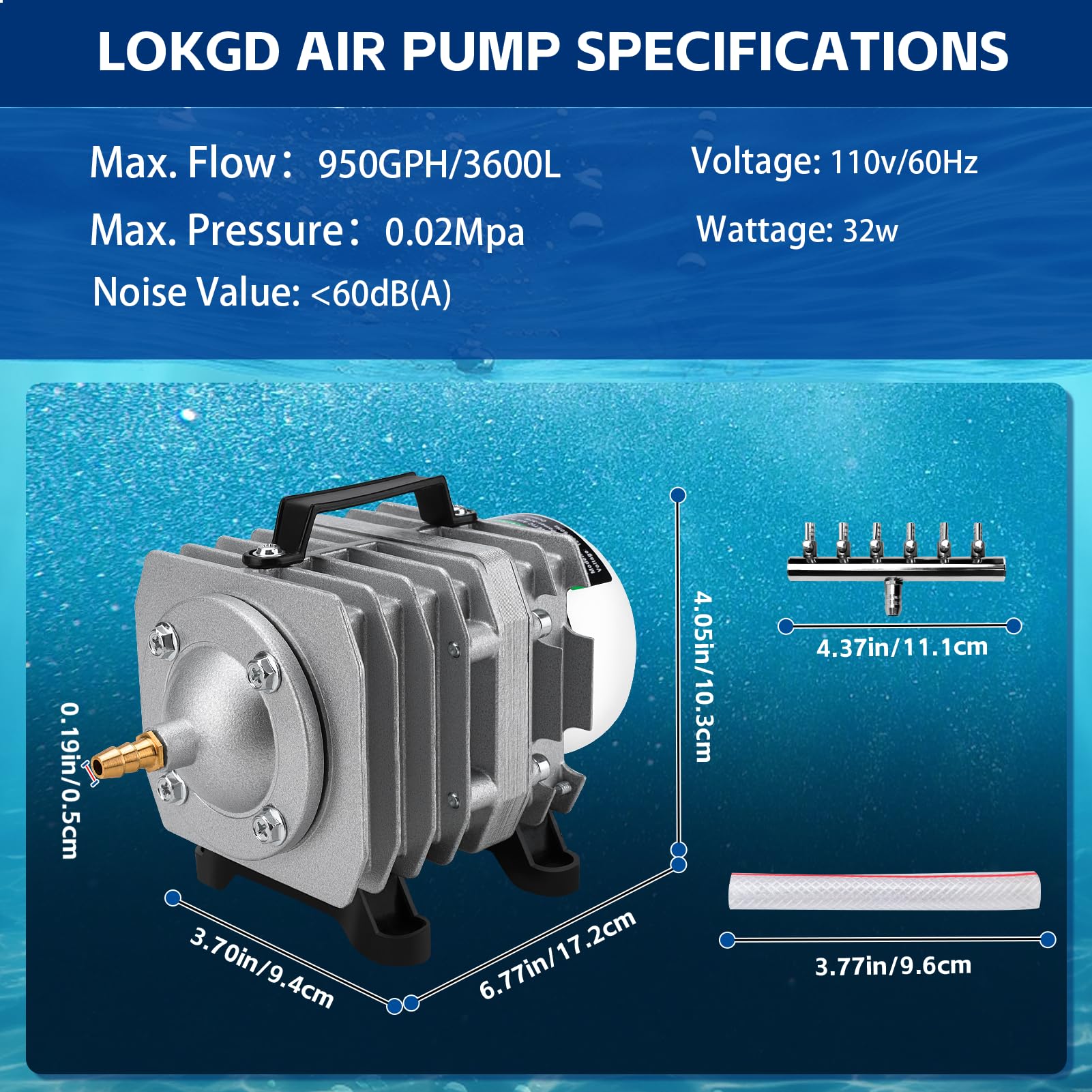 Bomba de aire para acuario de 950/1110GPH, bomba de aire para pecera con flujo ajustable, bomba de aire comercial multiusos de 3600/4200L para acuario, estanque, hidropónico
