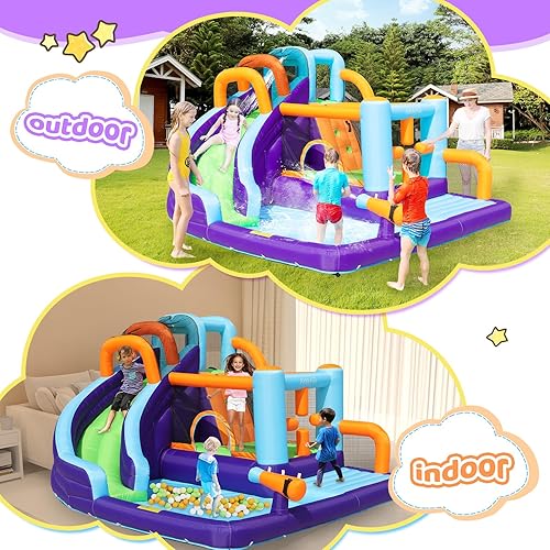 Miniatura 5 de AirMyFun Tobogán acuático inflable, tobogán de gorila para niños, casa hinchable de agua para húmedo y seco con pared de escalada, piscina de salto