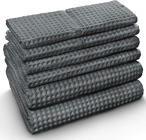 Miniatura 7 de Softerry Juego de toallas de baño europeas de tejido gofre, 100 % algodón orgánico, secado rápido, sin pelusas, finas y absorbentes, resistentes a