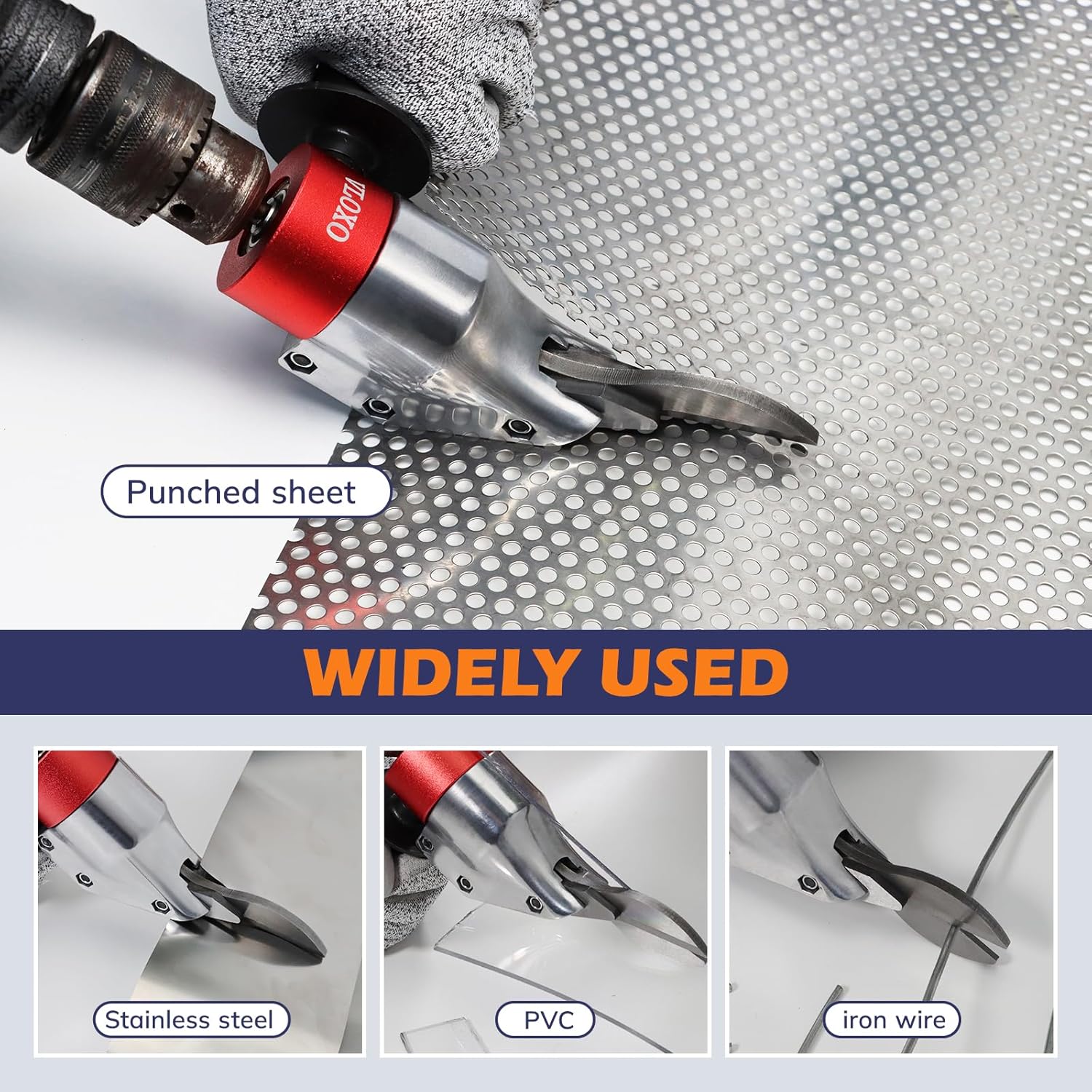 VLOXO Drill Metal Shear Attachment, Shear Metal Cutter with 360-Degree Pivoting Head Cordless Electric Drill Attachment Professional Metal Cutting Tool for Cuts Iron Sheet Aluminum and Copper