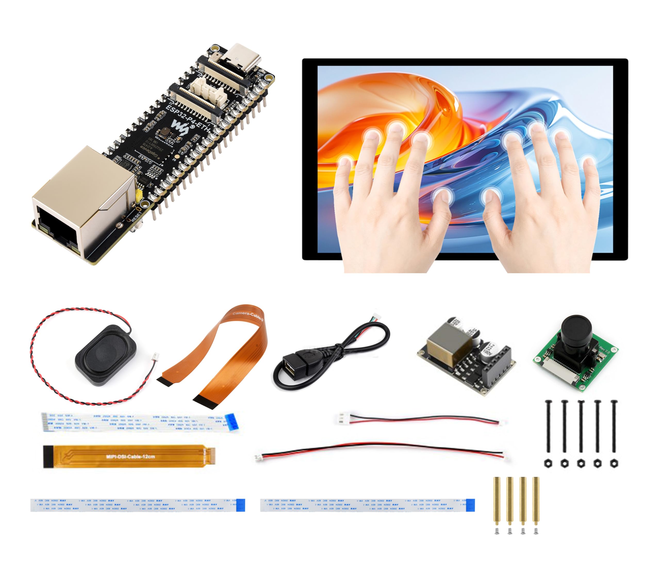 Scheda di sviluppo ESP32-P4-ETH, basata sulla porta Ethernet RJ45 ESP32-P4 +100 Mbps, supporta l'interazione vocale AI, con touchscreen DSI da 10,1 pollici, modulo PoE, fotocamera e altoparlante (14