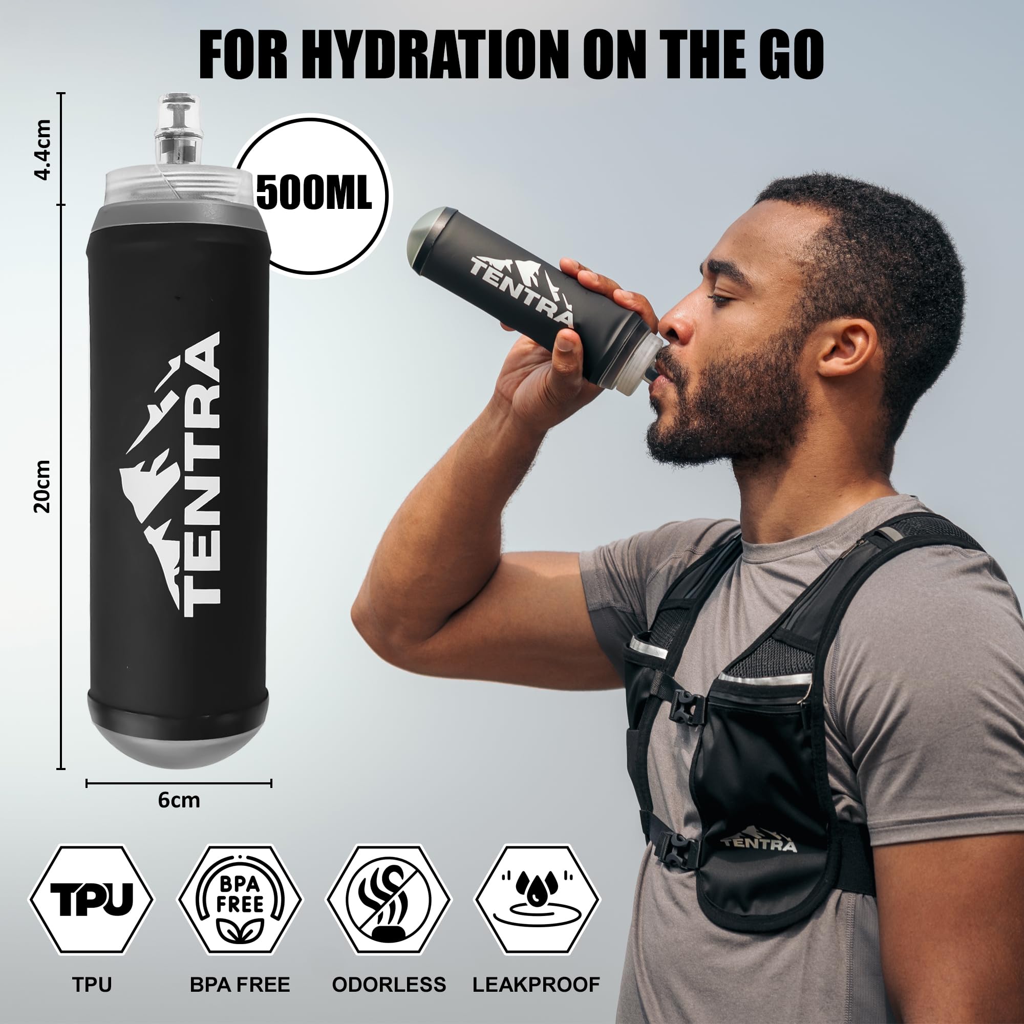2 x weiche Fläschchen, 500 ml, zum Laufen, Wandern, Radfahren, faltbar, auslaufsicher, leicht