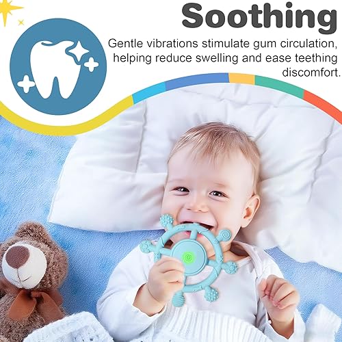 Miniatura 5 de YOFUN - Mordedor vibrante de 3 velocidades para bebés, juguete calmante de silicona para dentición para bebés de 3 meses, grado alimenticio,
