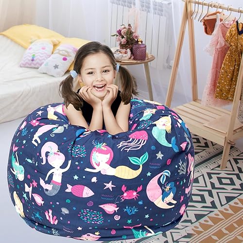 Miniatura 7 de LOLOMLO Funda para puf de almacenamiento de animales de peluche, para niños, mantas, toallas, puf (solo funda), sofá de lona con cremallera YKK,