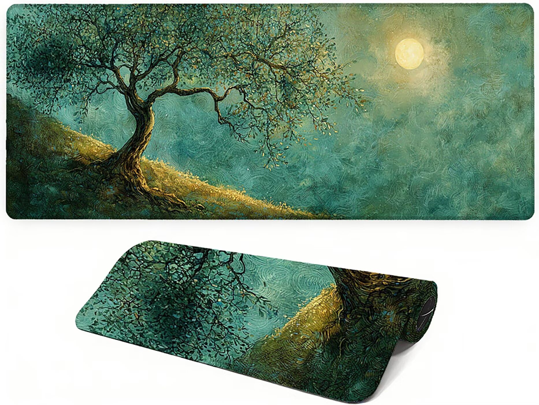 Lpfieonn Baum Großes Schreibtischunterlage, XXL Schreibtischunterlagen, Blau XXL Wasserdicht Gaming Mousepad mit Vernähter Rand und Rutschfeste Gummibasis, für Laptop/Hause/Büro 120x60cm PF-2957