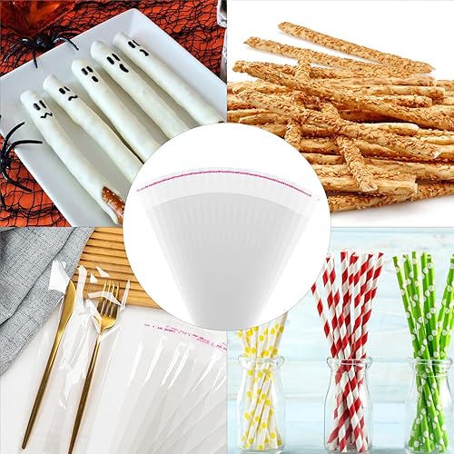 Miniatura 7 de 100 bolsas de celofán transparentes autoadhesivas, de 2 x 10 pulgadas, bolsas de barra de pretzel para panadería, galletas, dulces, pretzel, regalo