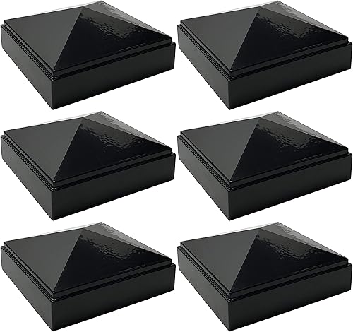 Tapa de poste piramidal de aluminio de 3 x 3 pulgadas para postes de metal, ajuste a presión, color negro (paquete de 6)