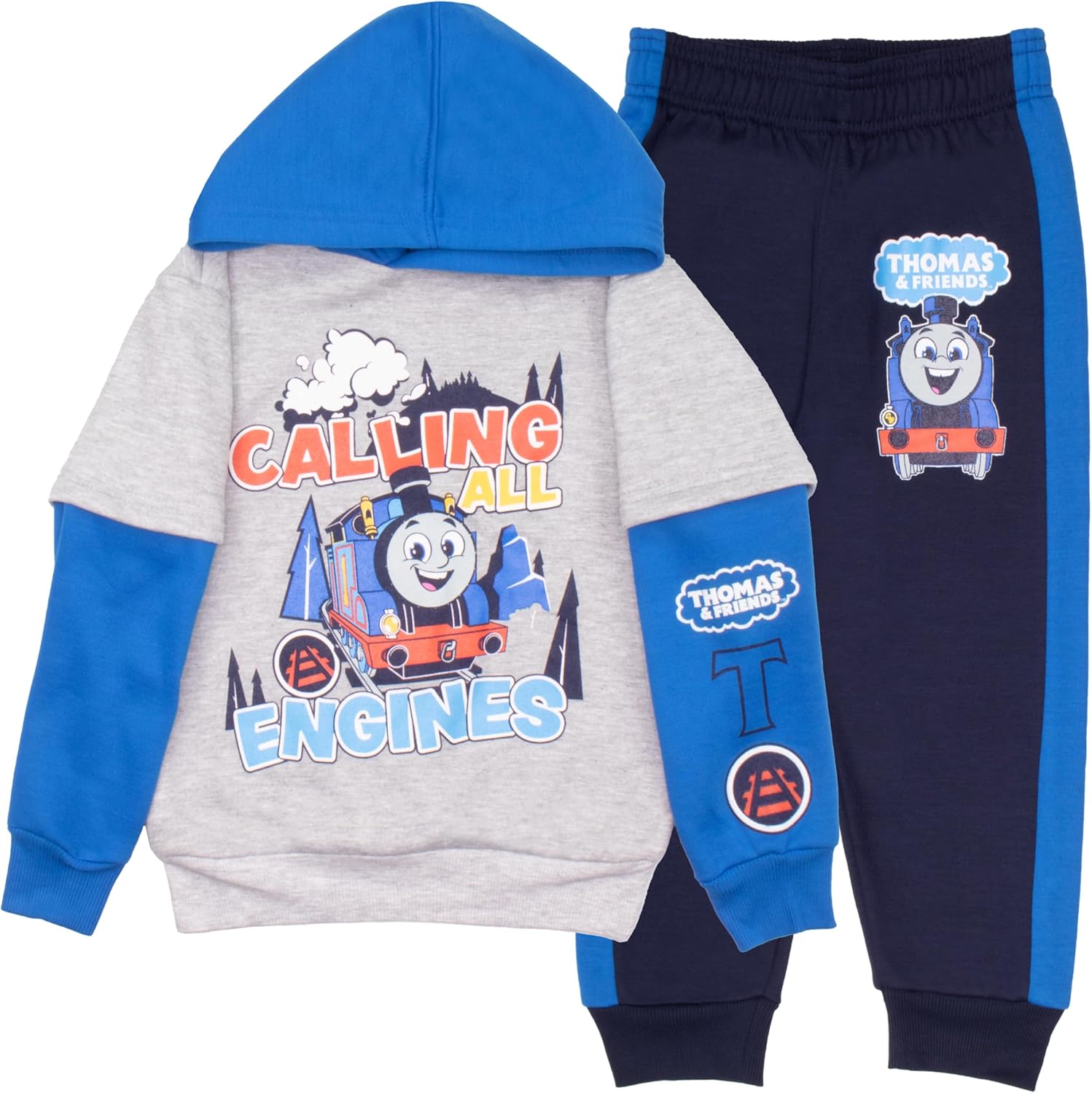 THOMAS & FRIENDS Boys 2-Piece Fleece Set - Thomas the Tank Engine Hooded Sweatshirt and Joggers Bundle for Kids
