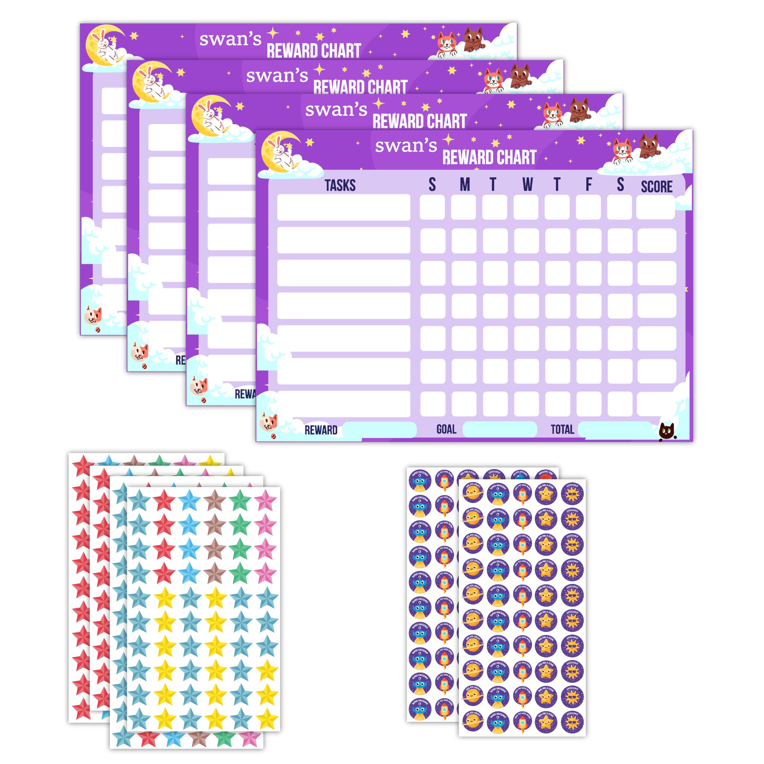 woopme 10 PCS Reward Chart for Kids with 350+ Stickers | to Do List Weekly Planner, Kids Incentive Chore Chart to Develop Responsibility Good Habits | Task Board Daily Routine Charts (Customized)-image-47