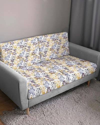 Miniatura 3 de Fundas de cojín elásticas para sofá con estampado de flores amarillas, azules y marrones, con parte inferior elástica, fundas protectoras lavables