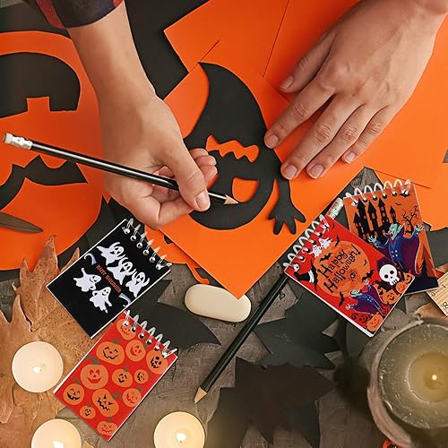 Miniatura 4 de Outus 48 cuadernos de Halloween en espiral, cuadernos con patrón de calabaza para fiesta de Halloween, suministros escolares en casa, 8 estilos