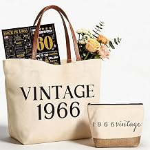 Vintage 1966 Gifts for Women, 60th Birthday Gift Set, Canvas Tote Bag with Leather Handles, Makeup Pouch & Back in 1966 Card, Gift for Her Turning 60
