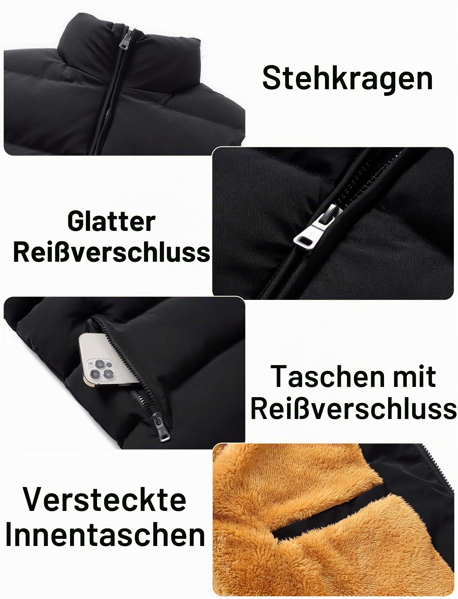 AIEOE Winterweste Herren Gefüttert Warm Steppweste Stehkragen Ärmellos Weste Herbst Winter Pufferweste S-XXL