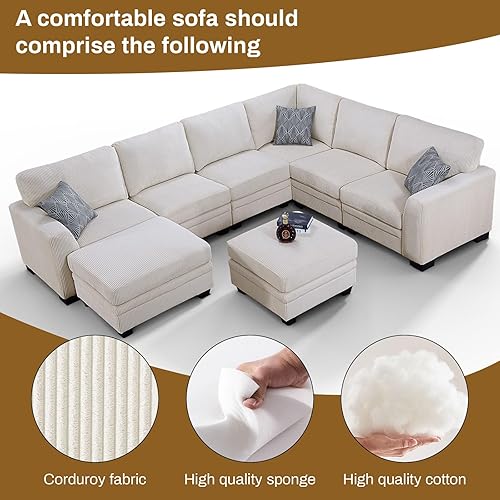 Miniatura 6 de Legend Vansen Sofá modular de gran tamaño, sofá en forma de U de 8 asientos con otomana, sofá de pana con asiento profundo, sofás seccionales