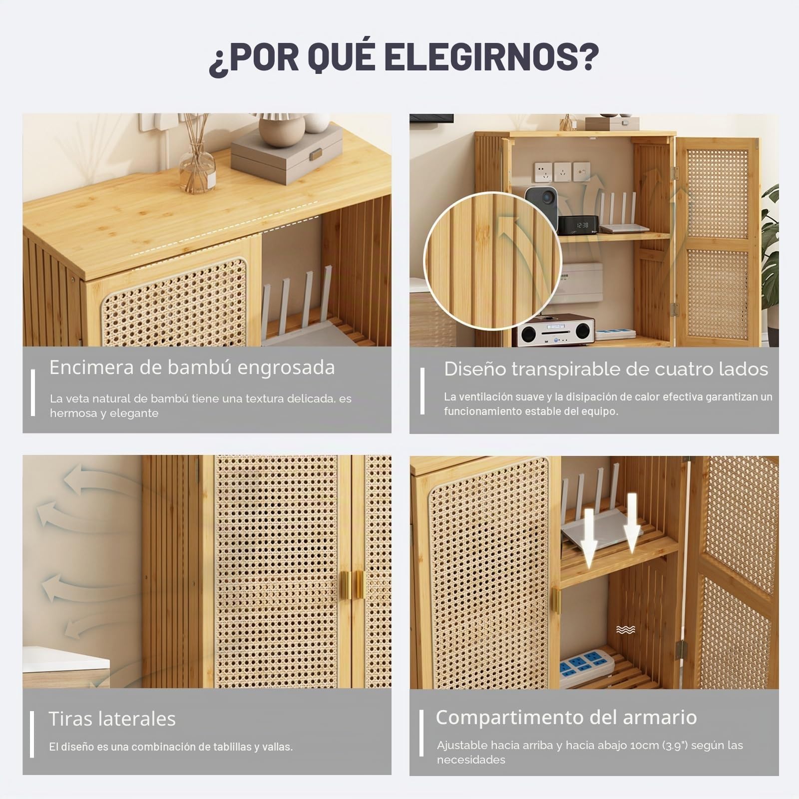 Caja De Almacenamiento WiFi De Bambú, Gabinete De Suelo Para Router Y Modem, Mueble Organizador De Cables Y Regleta, Estante Decorativo Independiente Para Hogar, Sala De Estar U Oficina