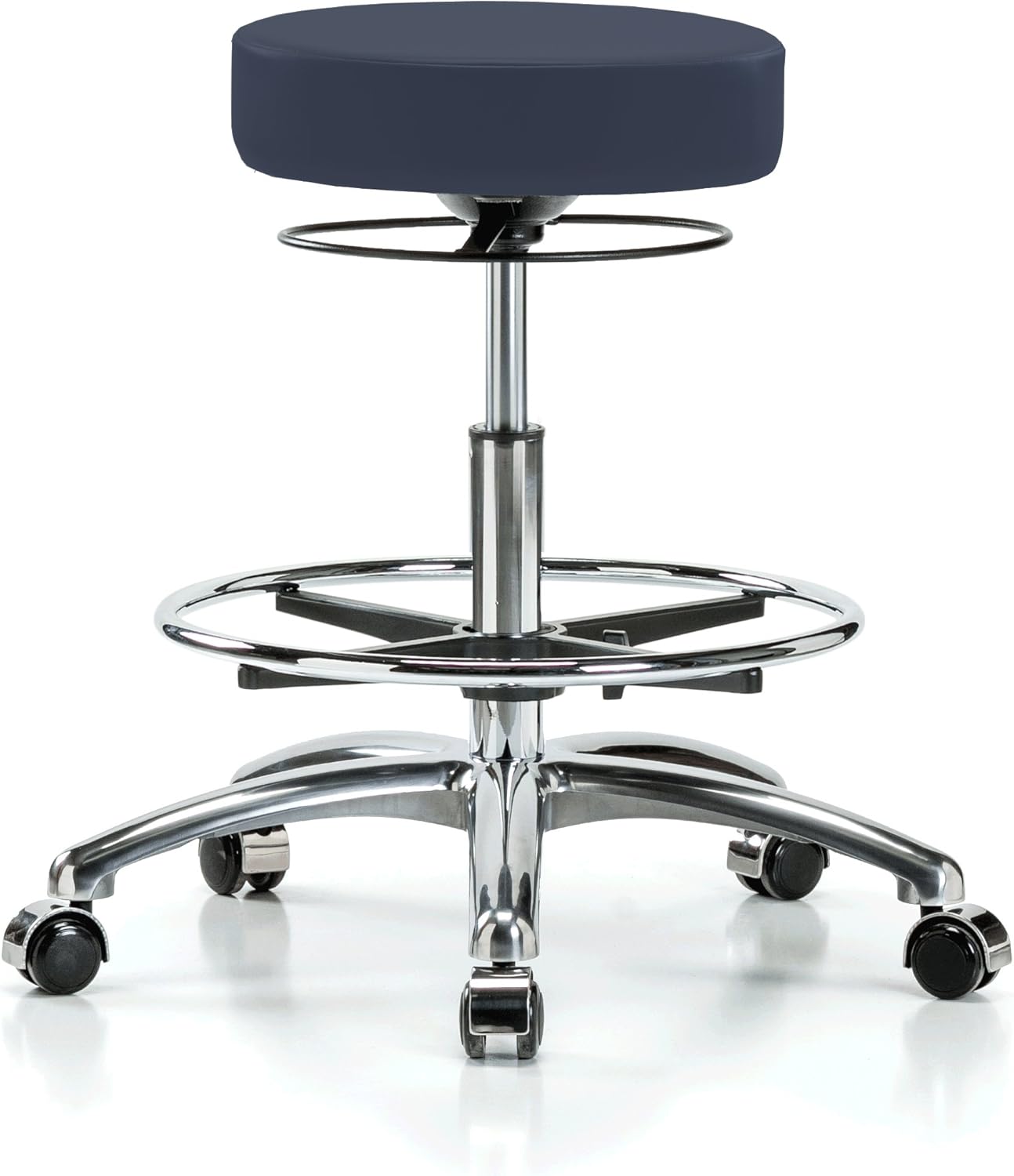 Review Product Perch Chrome Stella Rolling Adjustable Stool with Footring Medical Salon Spa Massage Tattoo Office 21" - 28.5" (Hard Floor Casters/Imperial Blue Vinyl)