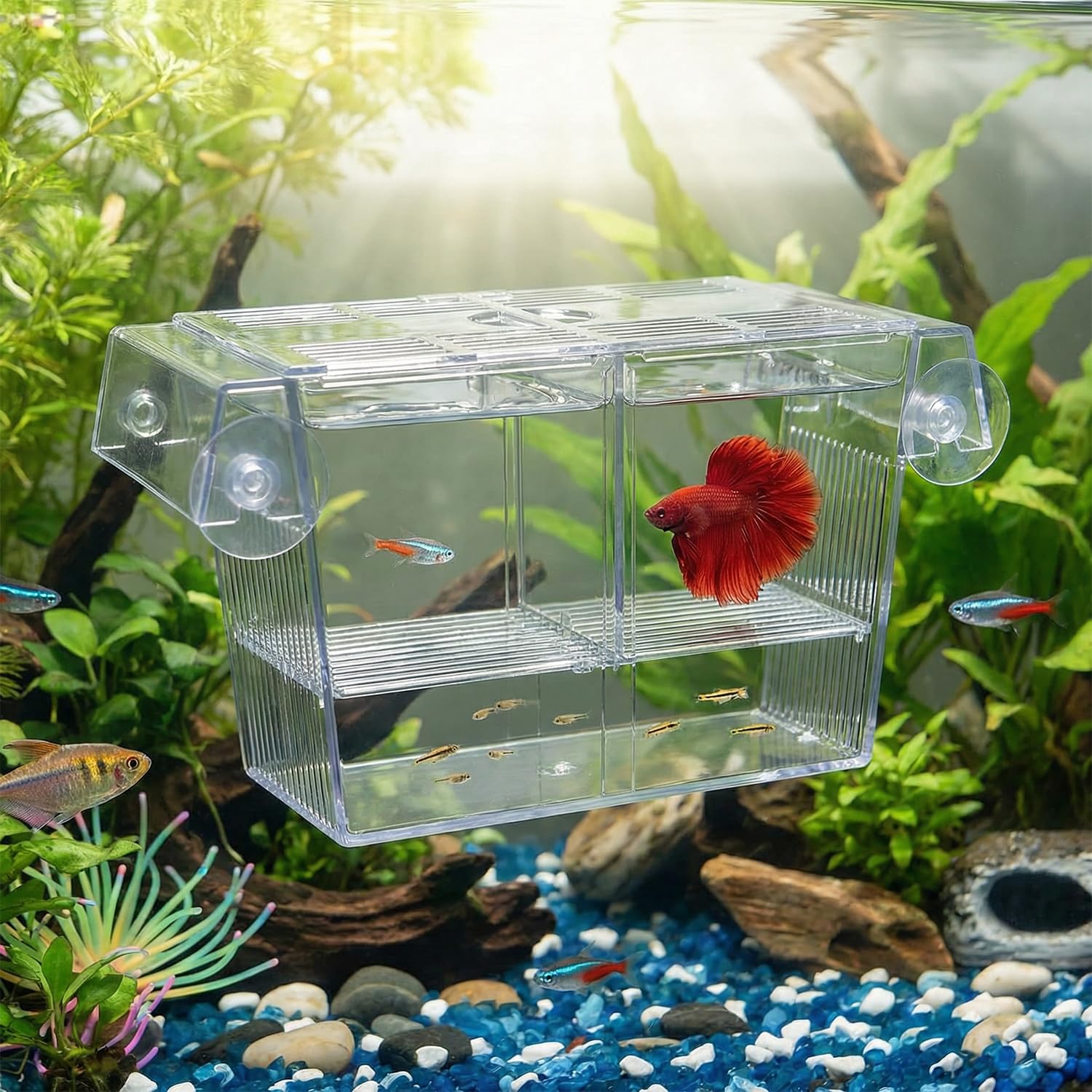 QWORK® Sala Parto Acquario, 127 * 30 * 51mm Incubatrice Trasparente con Ventose, per Pesciolini, Gamberetti e Guppy