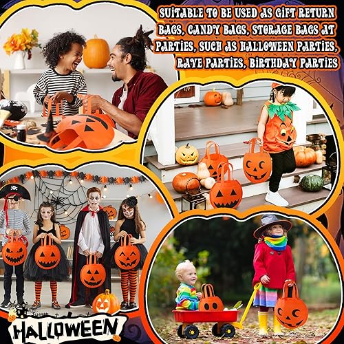 Miniatura 6 de Cunno Bolsas de dulces de Halloween con diseño de calabaza de 12 x 10 pulgadas, bolsas de regalo de fiesta de Halloween para niños, regalos de