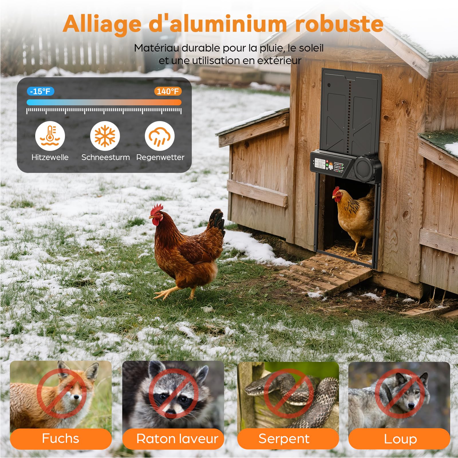 Grande Porta Automatica Pollaio Solare, Porta Automatica Pollaio in Alluminio con Timer, Telecomando, Funzione Anti-pizzico, Schermo LCD Impermeabile per Galline, Anatre e Oche