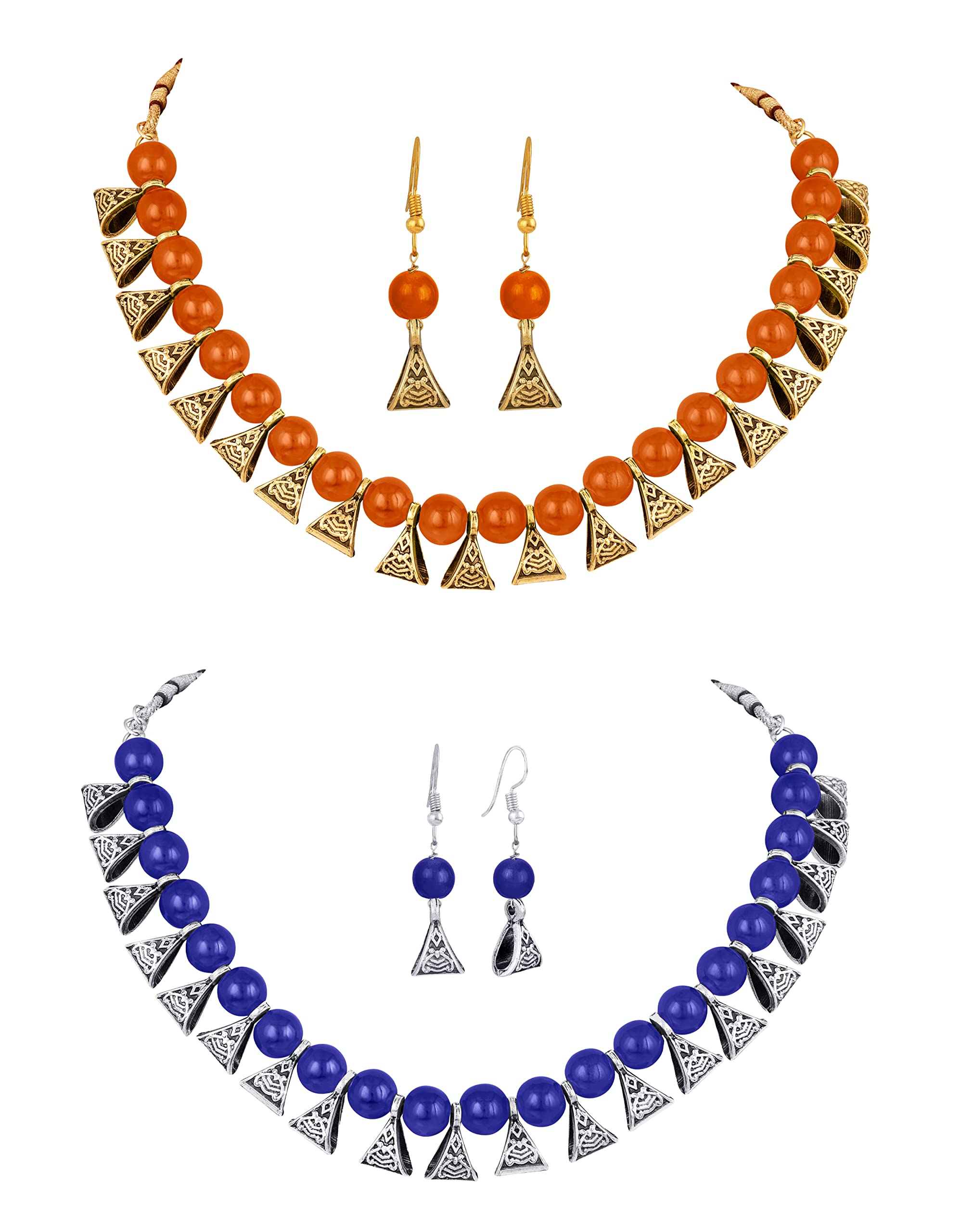 JFL - Jewellery for Less Gold & Silver Plated Fashion German Oxidized and Onyx Beaded Combo of 2 Fancy Necklace Set for Women & Girls (Blue- Silver, Orange),Valentine (B09XMG1D9P) Amazon Price History, Amazon Price Tracker