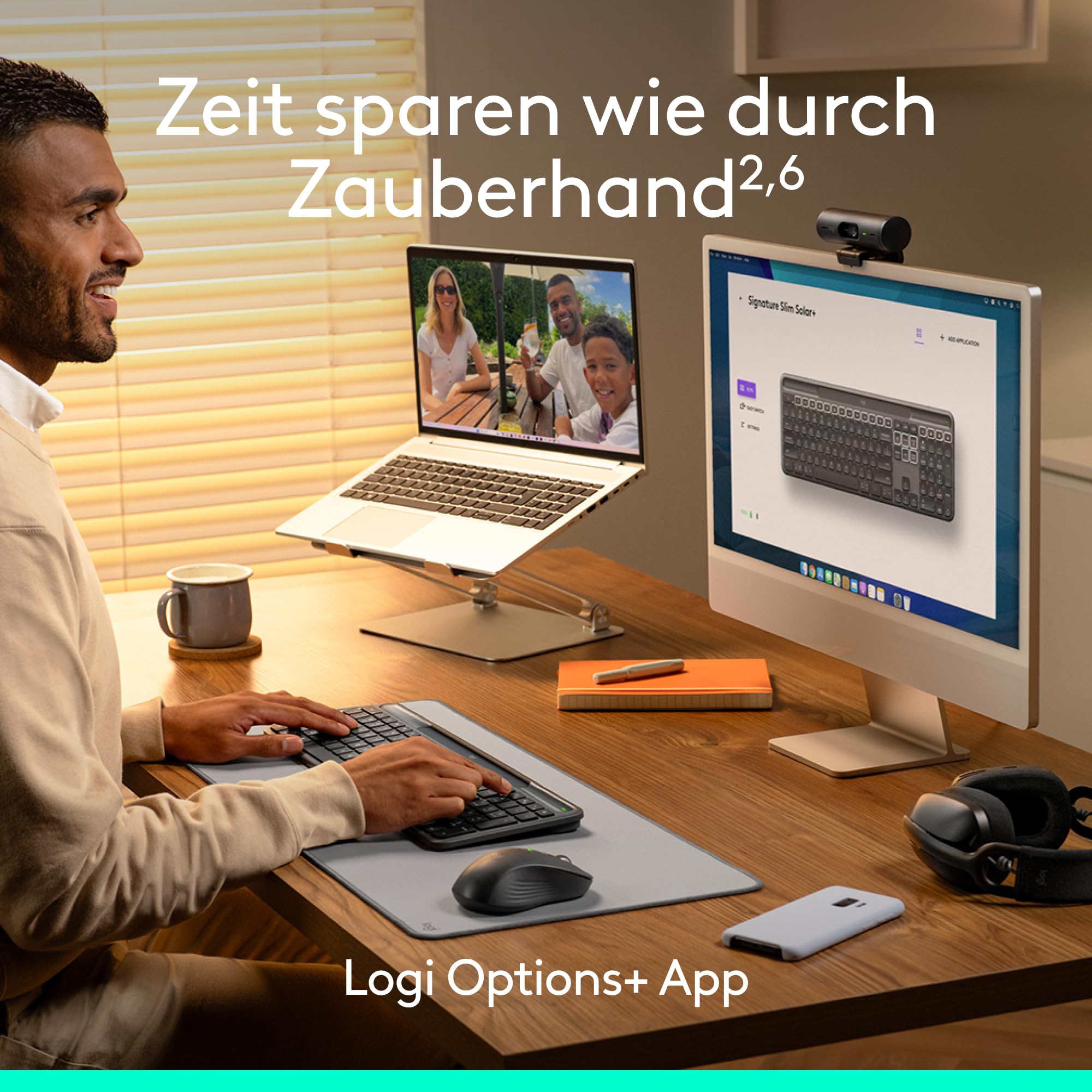 Logitech Signature Slim Solar+ kabellose Tastatur, solarbetrieben, auch mit künstlichem Licht, langlebiger Akku mit bis zu 10 Jahren Haltbarkeit, anpassbare Tasten, Bluetooth, DEU QWERTZ - Graphit