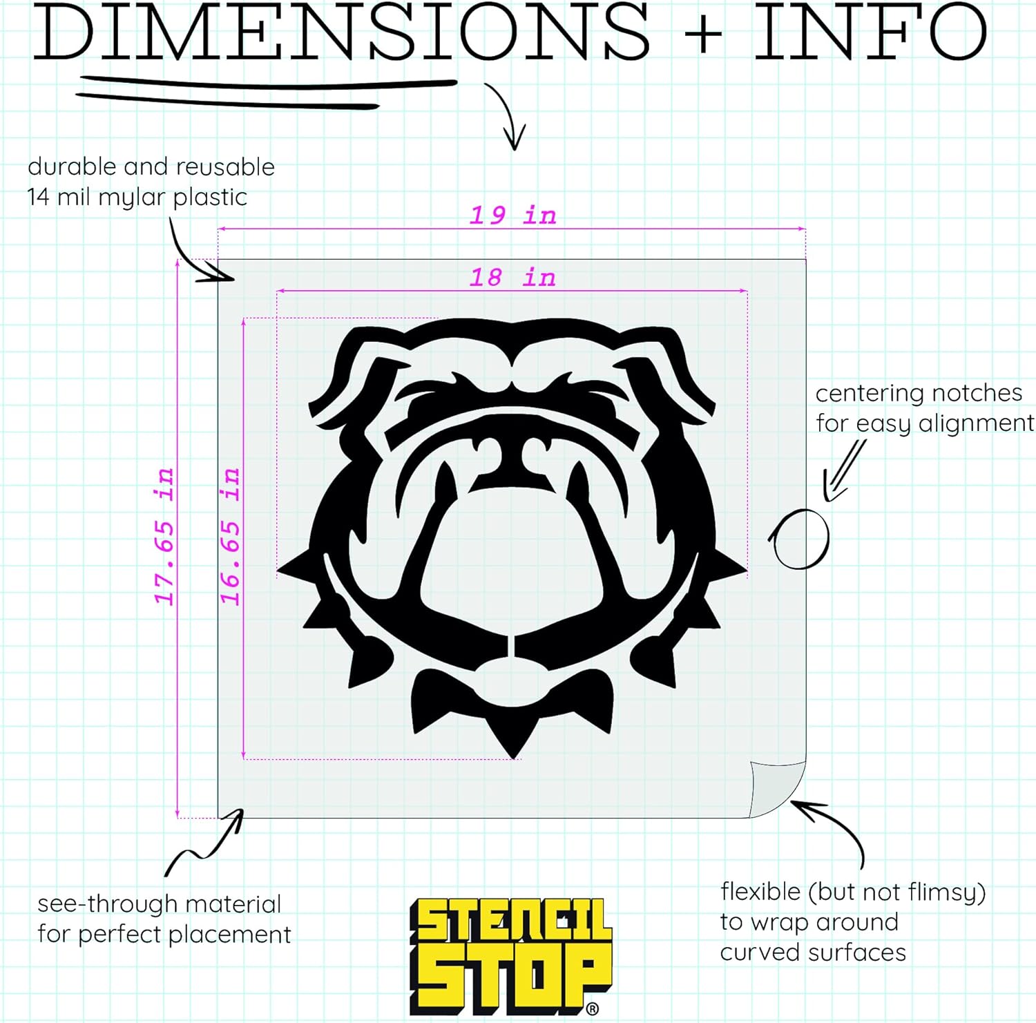Stencil Stop Georgia Bulldogs Dog Logo Stencil - 18 x 16.65 Inches - Reusable Bulldog Stencils for Painting on Wood, Walls, Fabric & Rocks - Durable 14 Mil Mylar Plastic - Officially Licensed