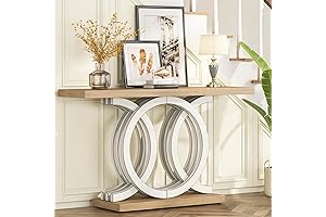 Tribesigns 55 in Console Table with Geometric Base, Unique Modern Design Hallway Table, White