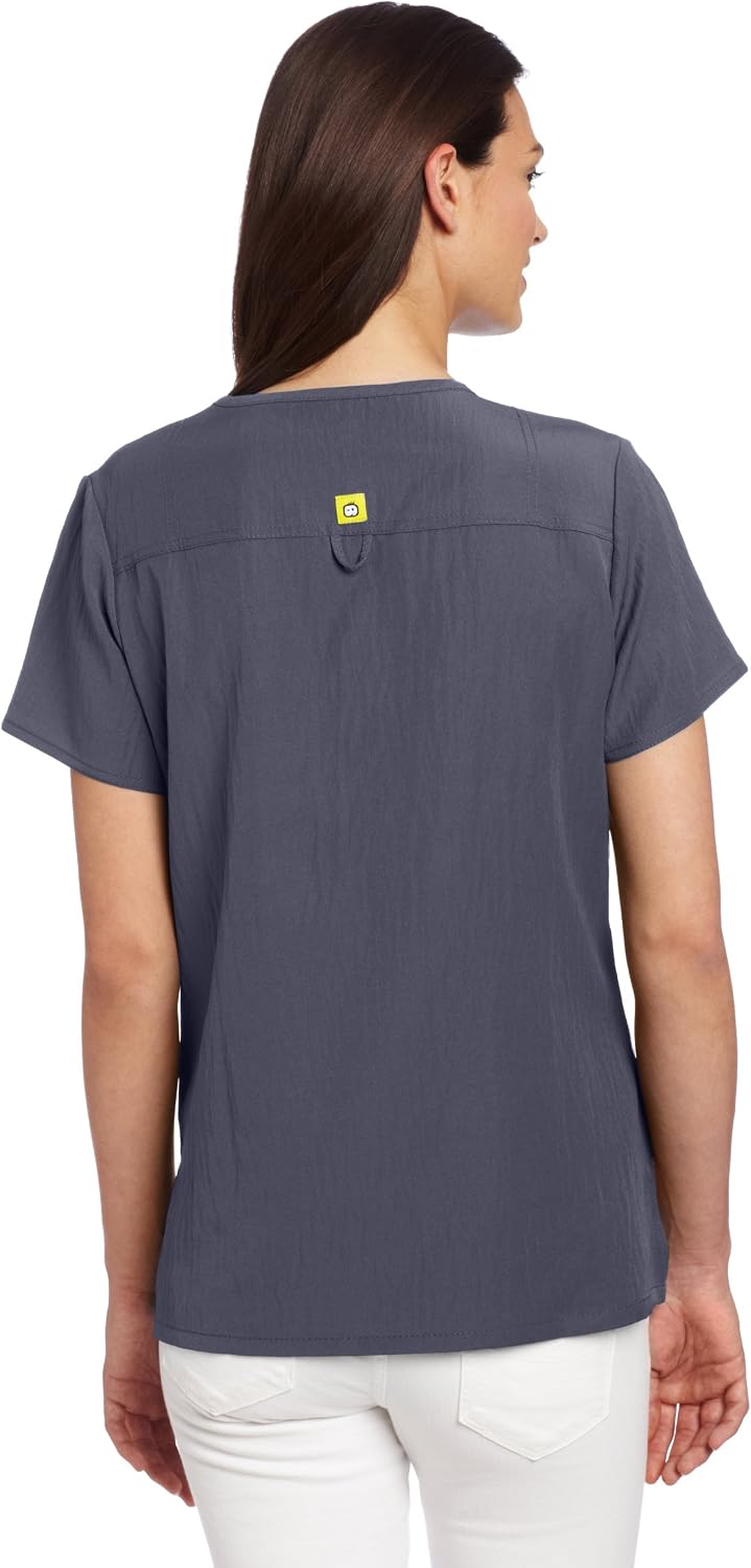 WonderWink Women's Scrubs Four Way Stretch Sporty V-Neck Top, Pewter, Medium