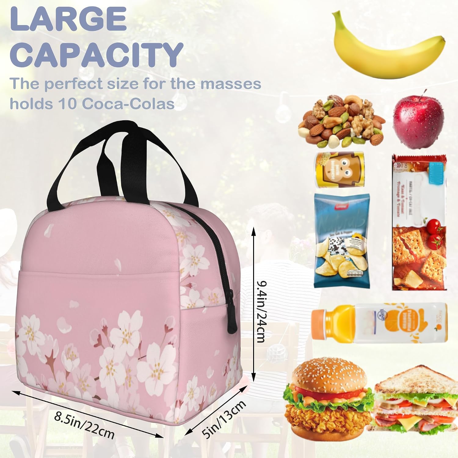 Cherry Blossom,Pink Flowers Lunch Box,Insulated Lunch Bag for Girls Boys,Reusable Lunch Box for Kids Adults School Student Work Picnic Travel image 2