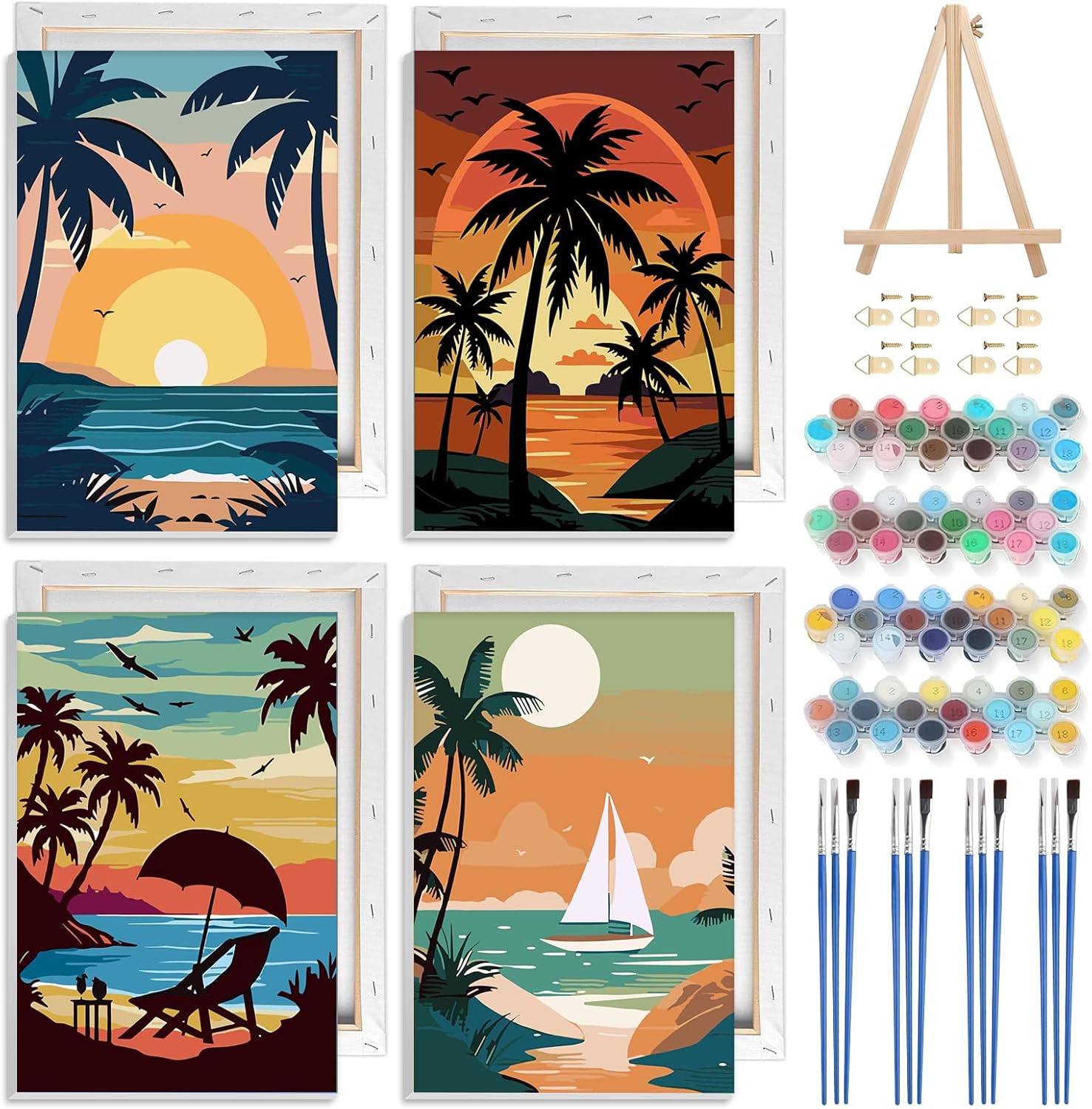 GHHKUD 4 Pack Framed Paint by Numbers Landscape for Adults Beginners, DIY Sunset Paint by Numbers for Age 6-12, Art on Canvas Gifts Home Wall Decor 8x12in