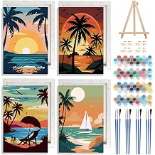 GHHKUD 4 Pack Framed Paint by Numbers Landscape for Adults Beginners, DIY Sunset Paint by Numbers for Age 6-12, Art on Canvas Gifts Home Wall Decor 8x12in
